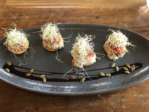 Pumpkin flatbreads, cashew cheese, salsa  at Social Club in Rotorua