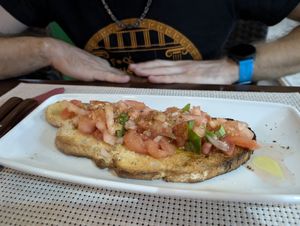 Bruschetta with tomatoes and onion at Portobello in Lanzarote