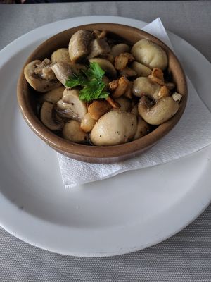 Garlic mushrooms. Delicious but super hot! at Portobello in Lanzarote