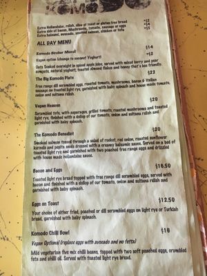 Menu 1 at Cafe Komodo in Prospect