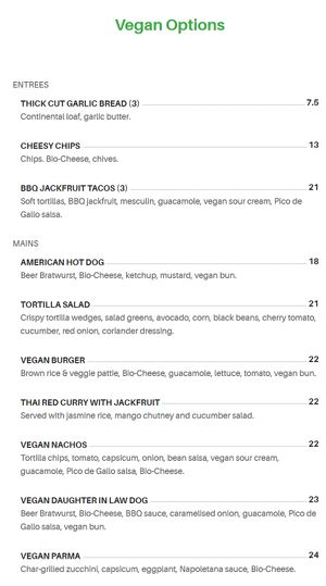 Vegan options at Cabin 401 in Bibra Lake