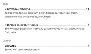 Vegan kids menu & dessert at Cabin 401 in Bibra Lake