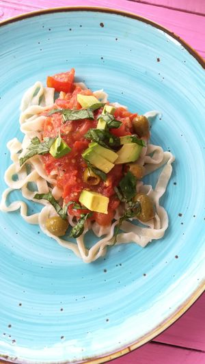 Pasta with salsa at Pico Feliz in Samara