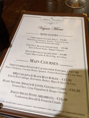 vegan menu (1) at Abbey Tavern in Howth