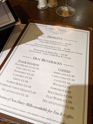 vegan menu (2) at Abbey Tavern in Howth