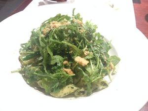 Penne with pesto, pretty good. There is some penne under the greenery somewhere! at Abbey Tavern in Howth