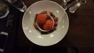 'Frozen berries' on the menu (so so good!) at Abbey Tavern in Howth