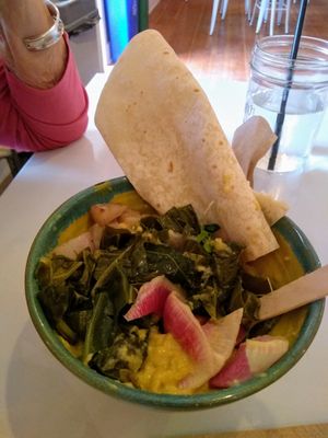 Creamy polenta veggie bowl at The Wake & Take in Arroyo Seco