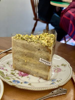 Pistachio cake made with tofu: light and not overly sweet. Very yummy   at Cafe La Moire in Jeonju