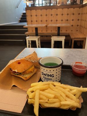 Pink schnitzel burger combo  at Swing Kitchen - Laupenstraße in Bern
