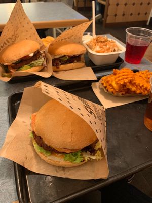 vegan burgers, coleslaw and sweet potato fries. at Swing Kitchen - Laupenstraße in Bern