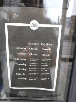 Schedules at Izz Cafe in Cork