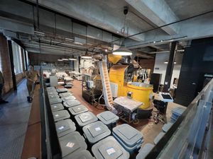 Roasting machine—smells heavenly in here  at Dandelion Chocolate - 16th Street Factory in San Francisco