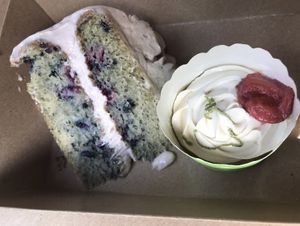 Very berry cake slice and strawberry limeade cupcake   at Tasty Harmony in Fort Collins