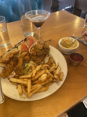 Po’boy with fries and a side of mac’n cheese  at Tasty Harmony in Fort Collins