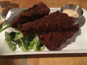 seitan wings with buffalo sauce at Tasty Harmony in Fort Collins