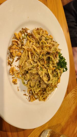 Oyster linguine alfredo at Tasty Harmony in Fort Collins