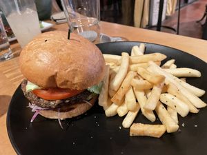 Burger and fries  at Tasty Harmony in Fort Collins