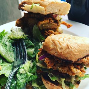 Oyster mushroom po’boy  at Tasty Harmony in Fort Collins