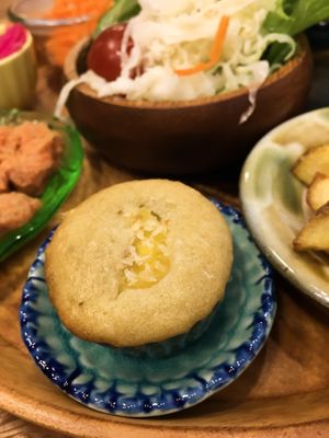 Mini muffin, coconut and pineapple (as part of the vegan plate) at Natural Cafe Viento in Zushi