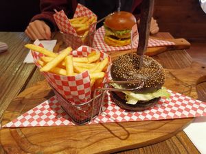 Beetroot and moving mountains burger at Joe & Co Burgers in South West London