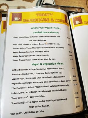 Main menu at Trinity Bakehouse in Wakefield