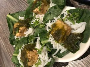 Tofu in baby Chinese broccoli with rice noodles  at Laos in Town in Washington