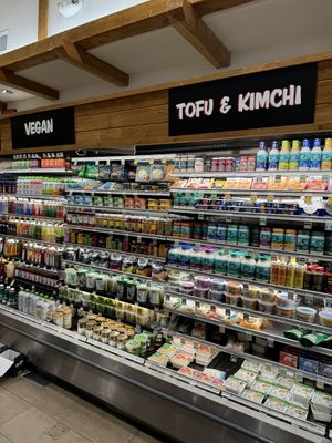 vegan, tofu and (some) vegan kimchi section   at Lazy Acres Market in Santa Barbara