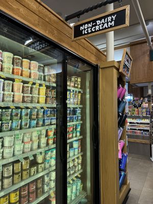 tons of vegan ice creams   at Lazy Acres Market in Santa Barbara