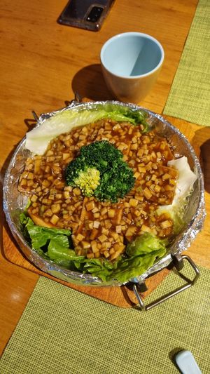 Tofu with mushrooms at A Lotus on the Water 清水荷花 - 文殊坊店 in Chengdu