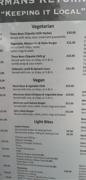 Picture of the menu
  at Fishermans Return in Great Yarmouth