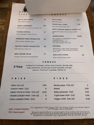 Menu 2 December 2022  at Tempest Inn in Brighton