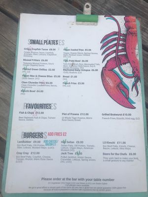 Menu as of June '19.  Vegan options have green 'V.' at Tempest Inn in Brighton