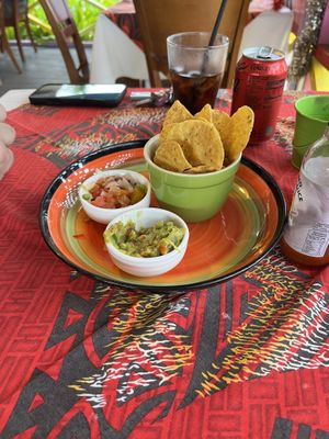 Corn chips with salsa and guacamole   at La Casita in Rarotonga