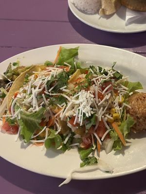 Tacos with tofu, vegan cheese and ‘sour cream’ (really coconut yoghurt or cream)  at La Casita in Rarotonga