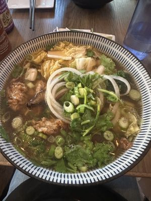Vegan soy protein pho  at 5ive Spice Tacos & Banh Mi in Brooklyn
