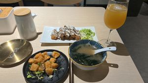 Miso soup , Pop corn mushroom , Seasoned Potato Wedges & Kombucha  at Kusa Japanese Vegan- Bukit Bintang in Kuala Lumpur