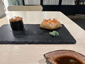 The spicy 🌶️ inari on the right became my favorite   at Kusa Japanese Vegan- Bukit Bintang in Kuala Lumpur