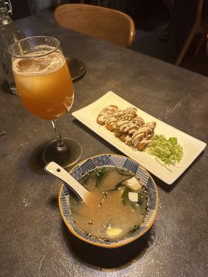 Miso soup and potato wedges (amazing!!)  at Kusa Japanese Vegan- Bukit Bintang in Kuala Lumpur
