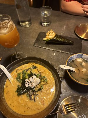 Spicy ramen, handroll and miso soupp  at Kusa Japanese Vegan- Bukit Bintang in Kuala Lumpur