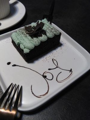 Fluffy spongy chocolate cake with green tea  at Kusa Japanese Vegan- Bukit Bintang in Kuala Lumpur