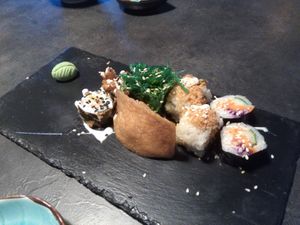 Happy couple sushi selection at Kusa Japanese Vegan- Bukit Bintang in Kuala Lumpur