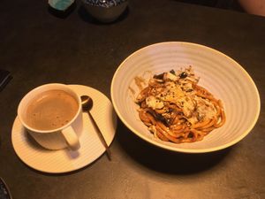 Coffee and udon at Kusa Japanese Vegan- Bukit Bintang in Kuala Lumpur