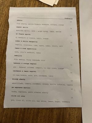 Cocktail menu  at Morito in East London