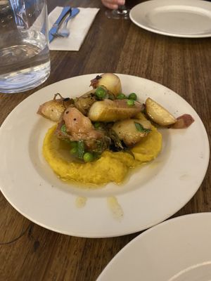 Fave beans worth peas and peach (it actually worked)   at Morito in East London