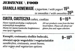 Food menu, July 2021 at Drukarnia in Gdansk