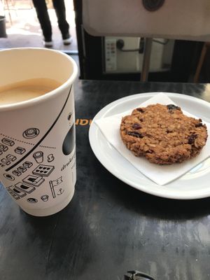 Soy latte& oat cookie at Drukarnia in Gdansk