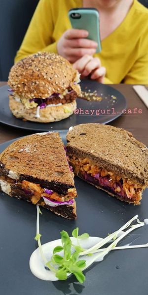 BBQ Jackfruit Toastie D’Lux and Brunch Burger at Hay Gurl in Indooroopilly