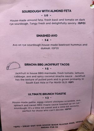 Menu at Hay Gurl in Indooroopilly