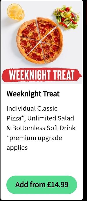 Weeknight treat offer (mon - fri) at Pizza Hut in Dudley